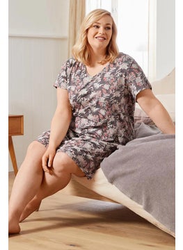 Tchibo Women Floral Print Night Gown, Taupe Combo  - Image 3