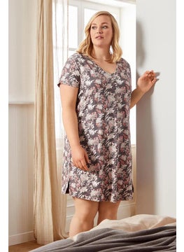 Tchibo Women Floral Print Night Gown, Taupe Combo  - Image 2