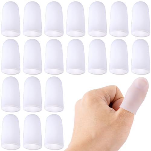 ANCIRS 20pcs Gel Finger Support Protector Caps Gloves, Gel Finger Cots/Covers, Silicone Fingertips for Hands Cracking, Eczema Skin, Trigger Finger Arthritis Pain Relief- White - Image 1