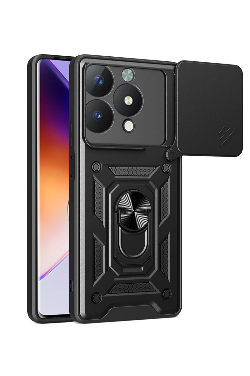 for ITEL A90 4G Case Cover, Slide Camera Lens Cover, Magnetic Ring Holder Kickstand Protective Phone Case for ITEL A90 4G, Black