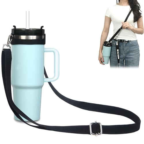 Wongeto Water bottle strap ajustable Shoulder Strap for Stanley 20/40/30 Oz Tumbler Water Bottle,Bottle Sling Stanley Cup Accessories,fit for Daily Walking Biking Hiking (Black) - Image 1