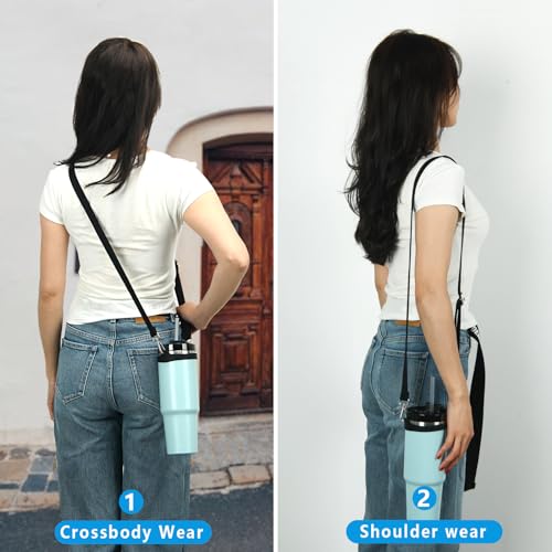 Wongeto Water bottle strap ajustable Shoulder Strap for Stanley 20/40/30 Oz Tumbler Water Bottle,Bottle Sling Stanley Cup Accessories,fit for Daily Walking Biking Hiking (Black) - Image 5