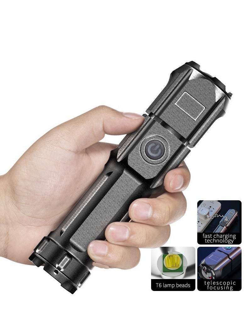 Outdoor Flashlight, LED Remote Telescopic Zoom Flashlight, Plastic USB Rechargeable Flashlight  - Image 1
