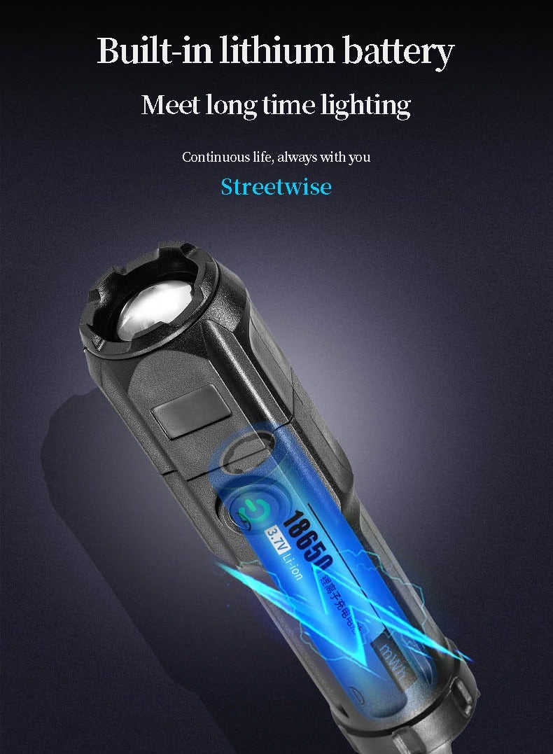 Outdoor Flashlight, LED Remote Telescopic Zoom Flashlight, Plastic USB Rechargeable Flashlight