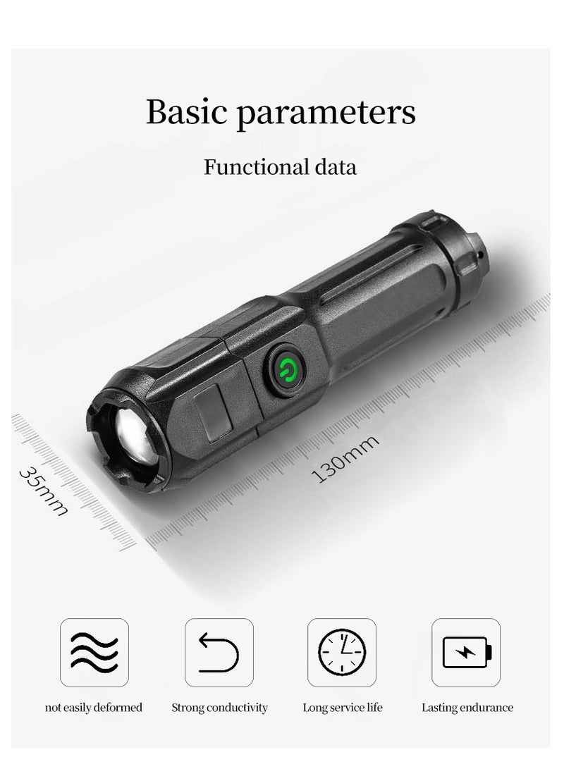 Outdoor Flashlight, LED Remote Telescopic Zoom Flashlight, Plastic USB Rechargeable Flashlight