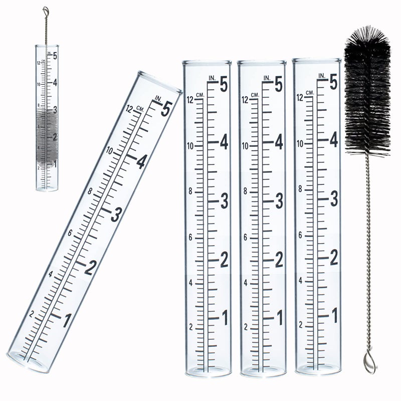 YZDTECH 4 PCS Rain Gauge Glass Replacement Tube, Glass Rain Gauges Replacement Tubes Best Rated for Yard Garden Outdoor Lawn, 5 inch with Tube Brush - Image 1