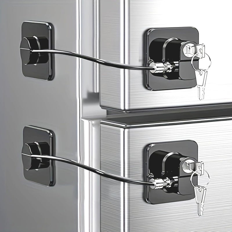 Wilbeva 2 Pack Refrigerator Lock for Kids Toddlers and Adults Child Proof Fridge Door Lock with Keys for Kitchen Freezer Air Oven Air Fryer Cabinets and Drawers Windows Doors BBlack2 Pack - Image 1