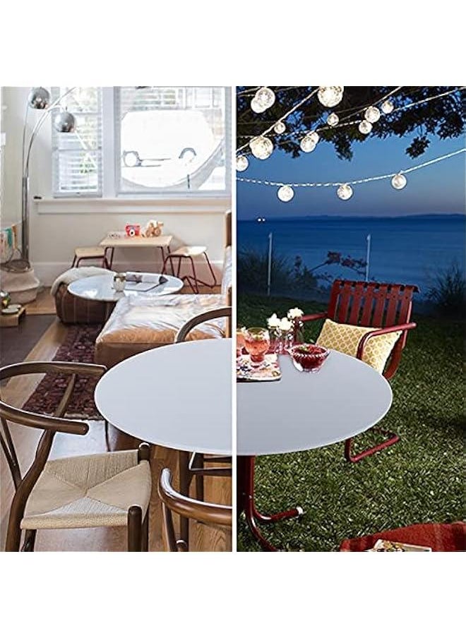 Fitted Round Table Cloth, Reversible Waterproof Stain Resistant Elastic Stretch Tablecloth, Wipe Clean Table Cover for Outdoor/Indoor Use, Fits Round Tables up to 48 - 56 Diameter, Silver
