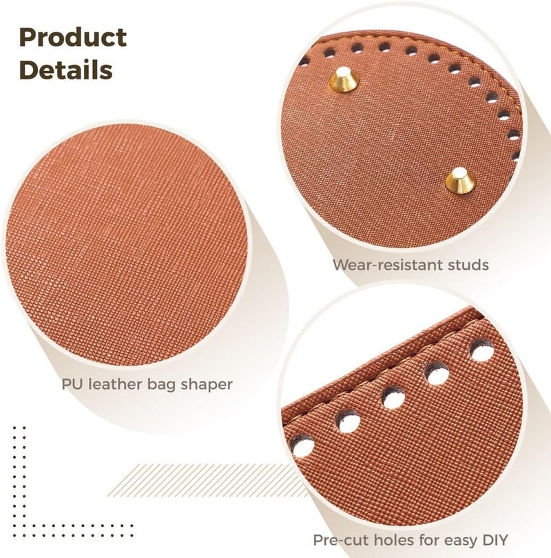 دعامة قاعدة حقيبة من الجلد الصناعي (PU Leather Bag Bottom Support)، 5 قطع من إدخالات قاعدة الحقيبة المصنوعة يدويًا بالكروشيه ومزودة بثقوب، دعامة قاعدة لحقائب الحياكة مناسبة لحقائب اليد وحقائب الكتف والمحافظ، إكسسوارات DIY، متوفرة بأشكال دائرية وبيضاوية ومستطيلة. - Image 5