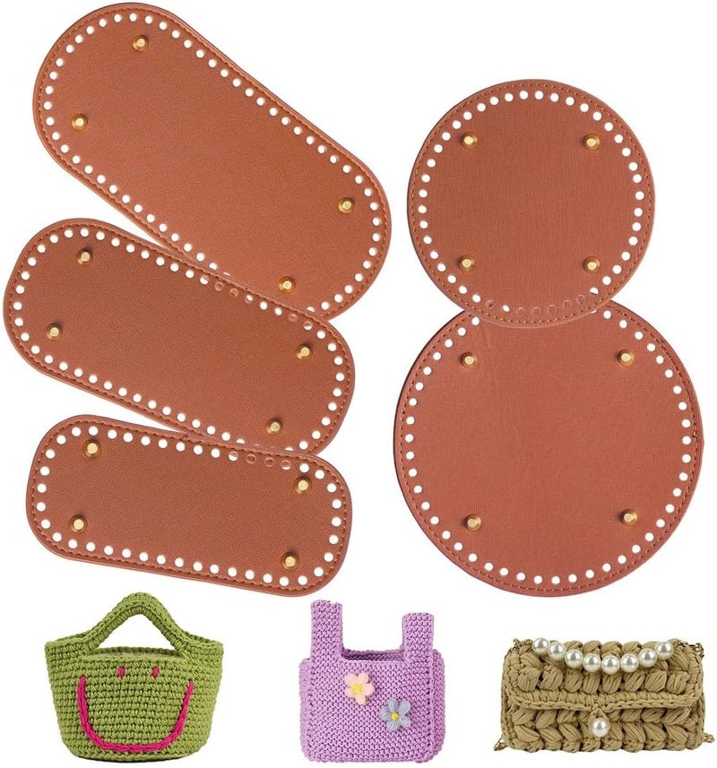 دعامة قاعدة حقيبة من الجلد الصناعي (PU Leather Bag Bottom Support)، 5 قطع من إدخالات قاعدة الحقيبة المصنوعة يدويًا بالكروشيه ومزودة بثقوب، دعامة قاعدة لحقائب الحياكة مناسبة لحقائب اليد وحقائب الكتف والمحافظ، إكسسوارات DIY، متوفرة بأشكال دائرية وبيضاوية ومستطيلة. - Image 1