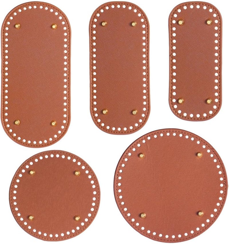 دعامة قاعدة حقيبة من الجلد الصناعي (PU Leather Bag Bottom Support)، 5 قطع من إدخالات قاعدة الحقيبة المصنوعة يدويًا بالكروشيه ومزودة بثقوب، دعامة قاعدة لحقائب الحياكة مناسبة لحقائب اليد وحقائب الكتف والمحافظ، إكسسوارات DIY، متوفرة بأشكال دائرية وبيضاوية ومستطيلة. - Image 3