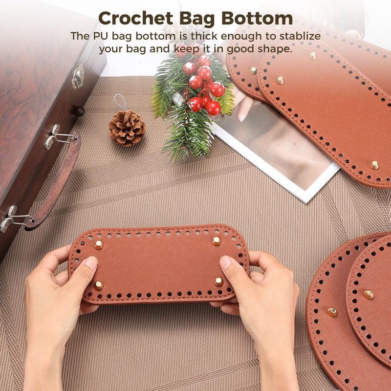 دعامة قاعدة حقيبة من الجلد الصناعي (PU Leather Bag Bottom Support)، 5 قطع من إدخالات قاعدة الحقيبة المصنوعة يدويًا بالكروشيه ومزودة بثقوب، دعامة قاعدة لحقائب الحياكة مناسبة لحقائب اليد وحقائب الكتف والمحافظ، إكسسوارات DIY، متوفرة بأشكال دائرية وبيضاوية ومستطيلة. - Image 2