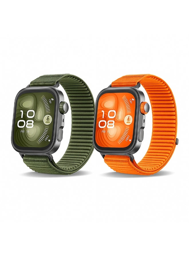 O Ozone For Huawei Watch Fit 3/Fit 4/Fit 4 Pro Watch Strap, Adjustable Nylon Sports Watch Strap Replacement Wristbands for Men & Women- Green, Orange - Image 1