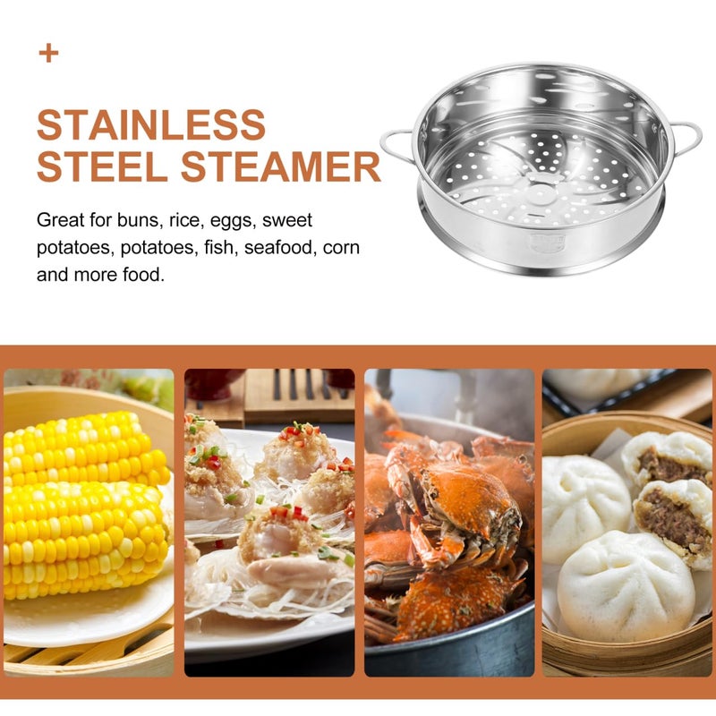Hemoton 12 Inch Stainless Steel Steamer Basket Stackable Steamer Insert for Pots Multi-Functional Vegetable Rack for Dumplings Fish Meat Rice Cooking - Image 2