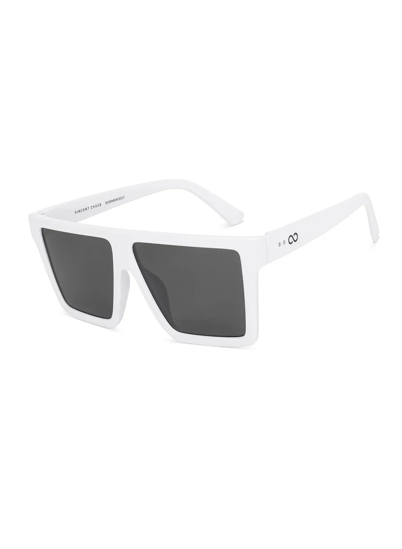 فينسينت تشيس Vincent Chase By Lenskart | White Gray Solid Full Rim Square | Season Essentials | Branded Latest and Stylish Sunglasses | Polarized and 100% UV Protection (UV 400) | Unisex | Large | VC S17392