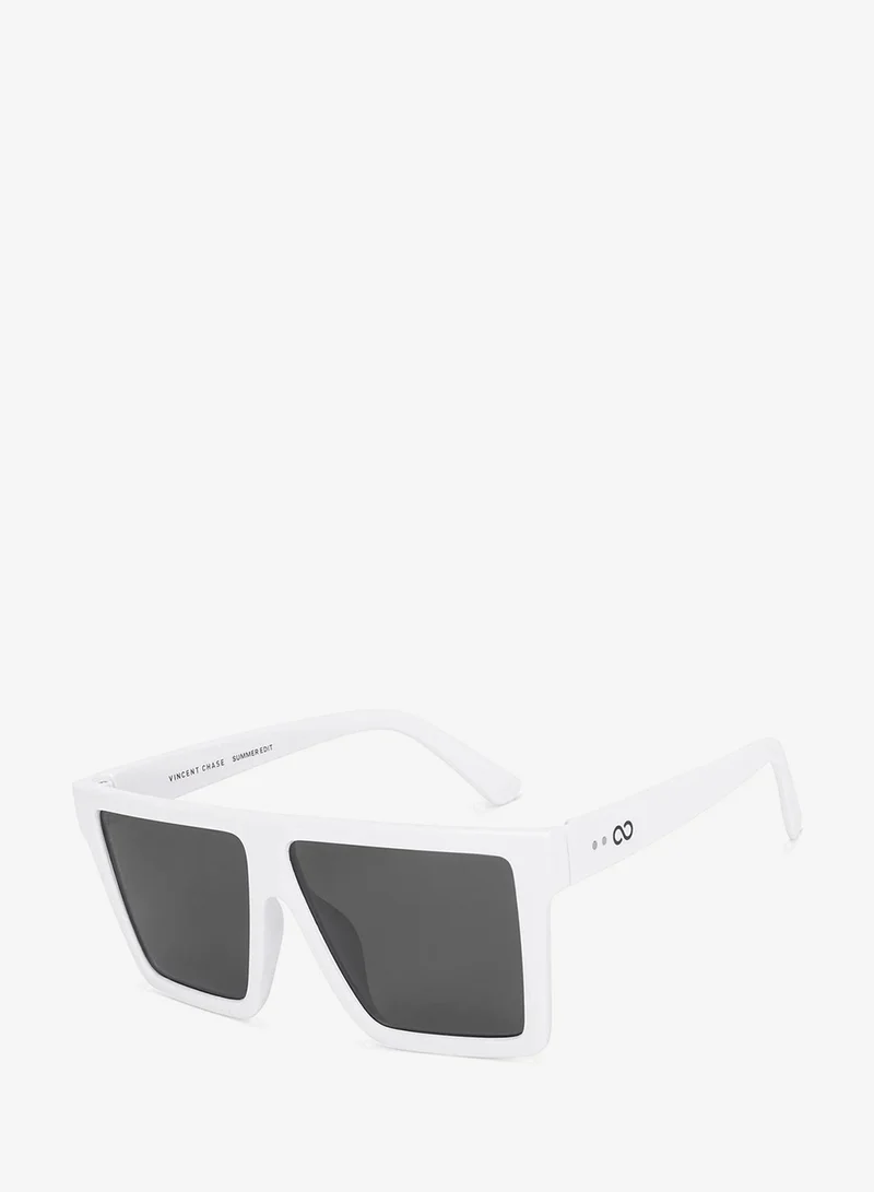 VINCENT CHASE Vincent Chase By Lenskart | White Gray Solid Full Rim Square | Season Essentials | Branded Latest and Stylish Sunglasses | Polarized and 100% UV Protection (UV 400) | Unisex | Large | VC S17392