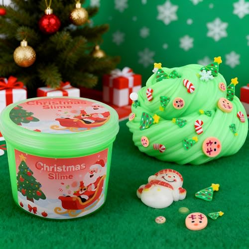 TITRITH Christmas Slime Kit with 3 Pack Butter Slime Red Green White Slime Xmas Stickers and Charms Party Favors Gift for Girls and Boys Super Soft and NonSticky DIY Surprise Slime Stocking Stuffers - Image 5