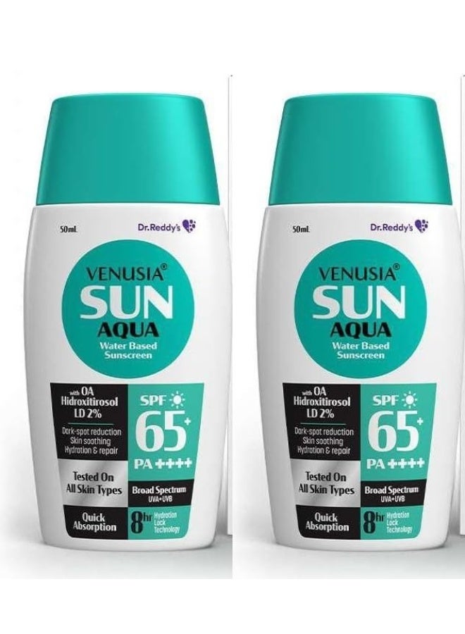 VENUSIA Dr. Reddy's Venusia Water Based Sunscreen SPF 65 | Broad Spectrum Protection | Powered by Antioxidants | Ultra-Light, Non-Sticky and Hydrating | Anti-Pigmentation  | 50ml (Pack of 2) - Image 1