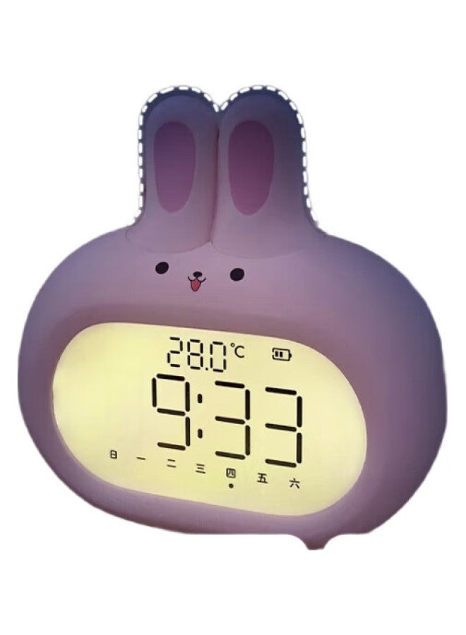 Compas Electronic Alarm Clock, Cute Cartoon Design For Children, Night Light, Adorable Rabbit Alarm Clock, Cherry Blossom Pink - Image 2