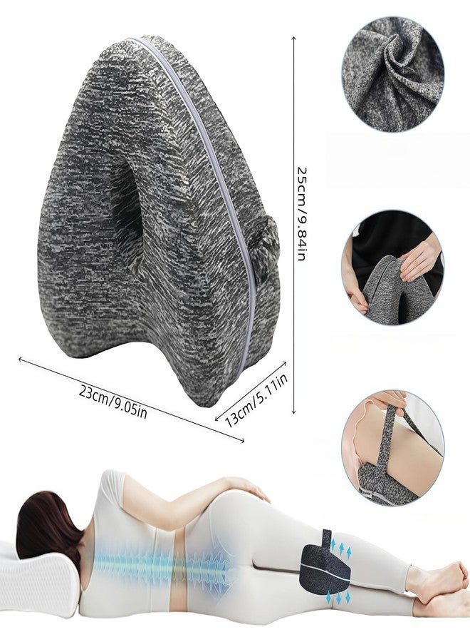 ACGarden Leg Pillow for Side Sleepers, Memory Foam Knee Pillow with Elastic Strap, Contoured Leg Cushion for Hip & Spine Alignment, Comfort Support Pillow for Sleeping, Home, Office - Grey - Image 2