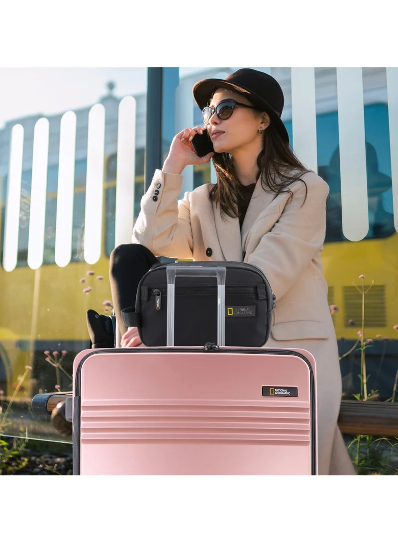 NATIONAL GEOGRAPHIC National Geographic Lodge Travel Suitcase Set, 100% PC Durable Lightweight Hard Shell Expandable Luggage, 4 Double Wheel, TSA Lock 3pcs Trolley Bag Rose Gold (20+24+28 Inch).