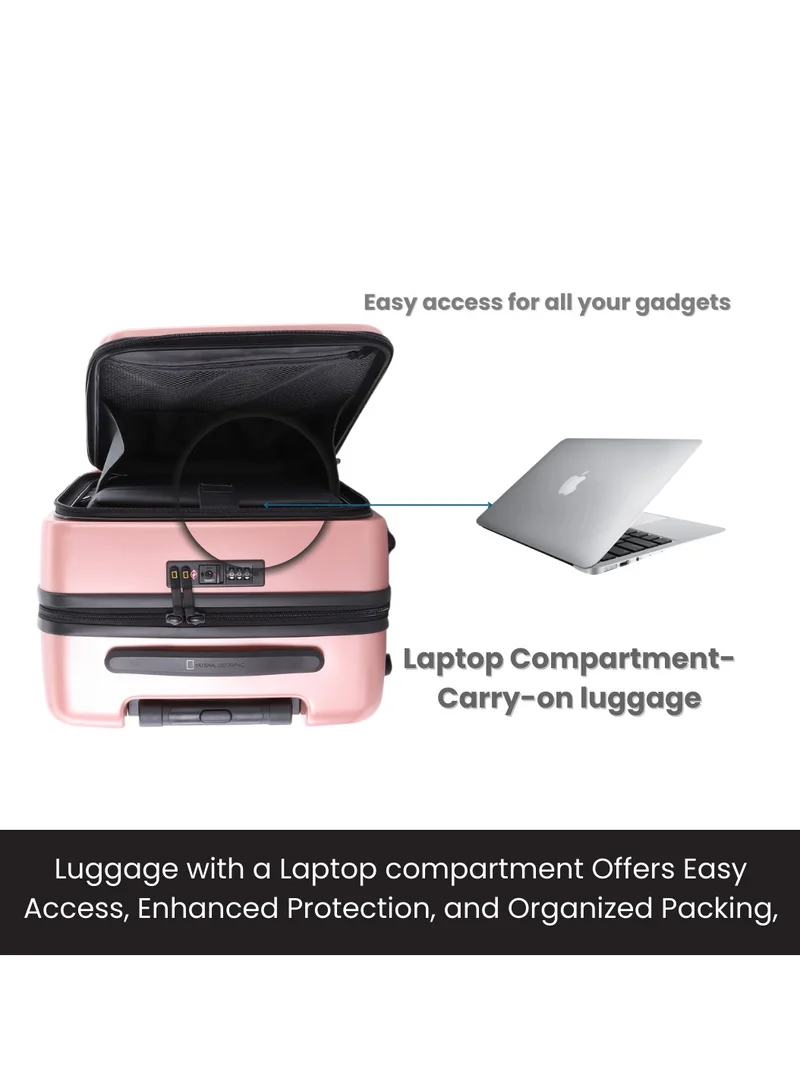 NATIONAL GEOGRAPHIC National Geographic Lodge Travel Suitcase Set, 100% PC Durable Lightweight Hard Shell Expandable Luggage, 4 Double Wheel, TSA Lock 3pcs Trolley Bag Rose Gold (20+24+28 Inch).