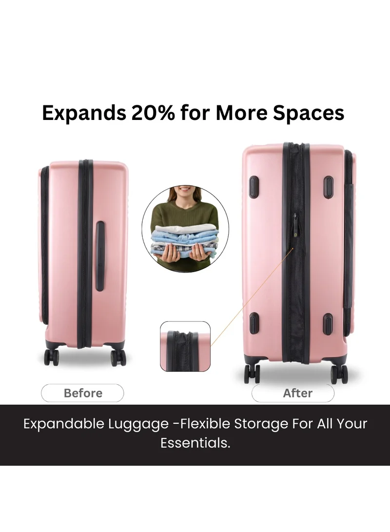 NATIONAL GEOGRAPHIC National Geographic Lodge Travel Suitcase Set, 100% PC Durable Lightweight Hard Shell Expandable Luggage, 4 Double Wheel, TSA Lock 3pcs Trolley Bag Rose Gold (20+24+28 Inch).