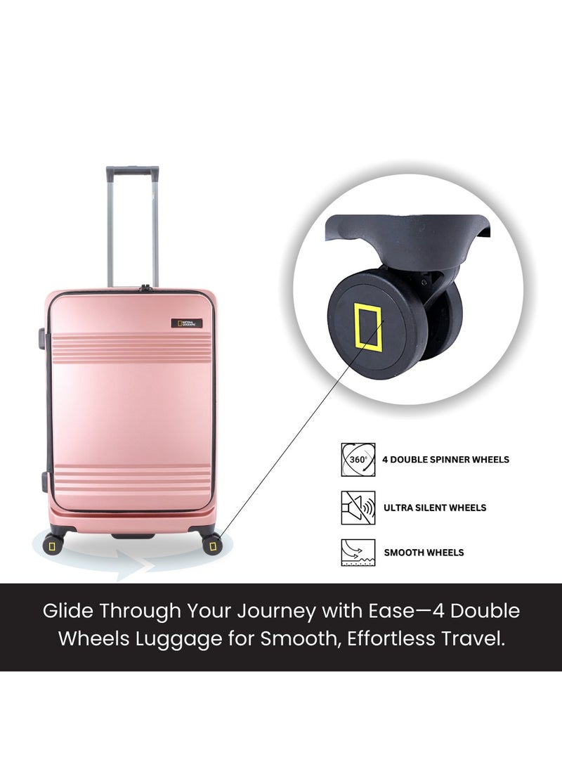 National Geographic Lodge Travel Suitcase Set, 100% PC Durable Lightweight Hard Shell Expandable Luggage, 4 Double Wheel, TSA Lock 3pcs Trolley Bag Rose Gold (20+24+28 Inch).