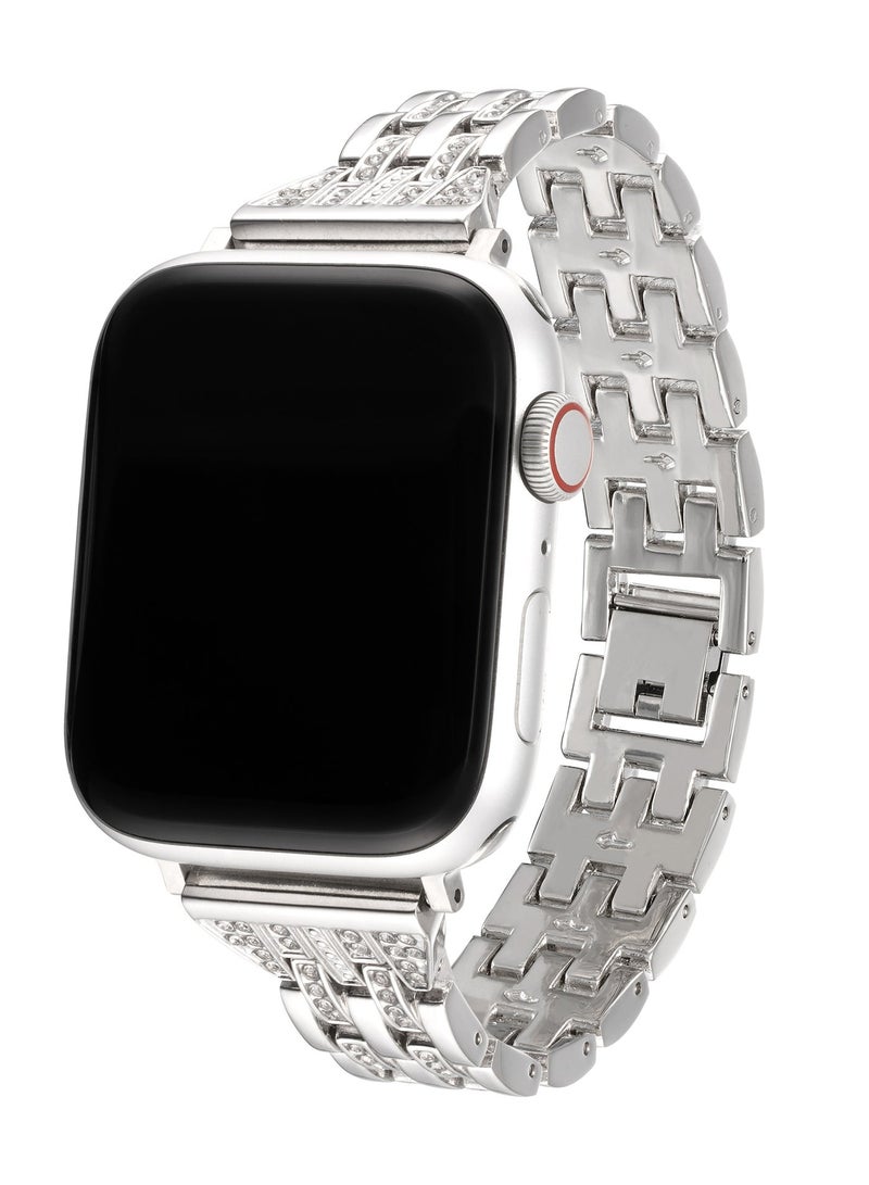 Luxury Silver Crystal Stainless Steel Apple Watch Band 42mm/44mm/45mm/49mm – Polished Bracelet Strap with Natural Crystals, Adjustable & Elegant - Image 1