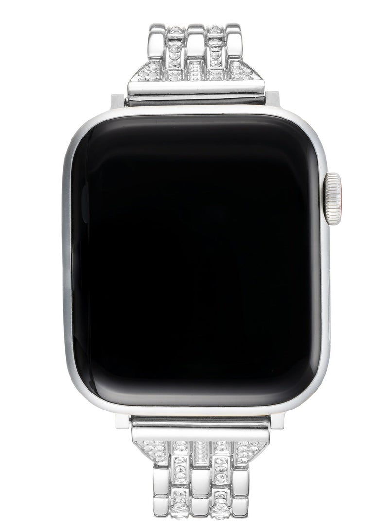 Luxury Silver Crystal Stainless Steel Apple Watch Band 42mm/44mm/45mm/49mm – Polished Bracelet Strap with Natural Crystals, Adjustable & Elegant - Image 5