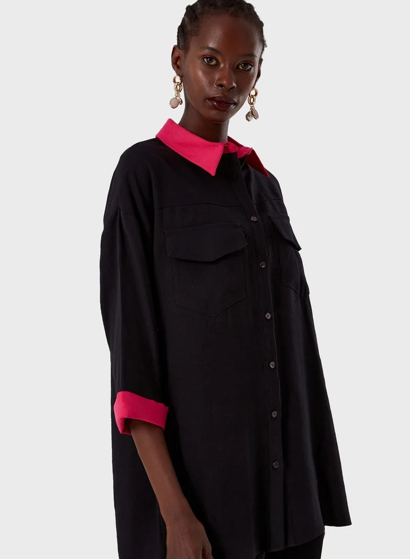MIZALLE Pocket Color Block Detail Tunic
