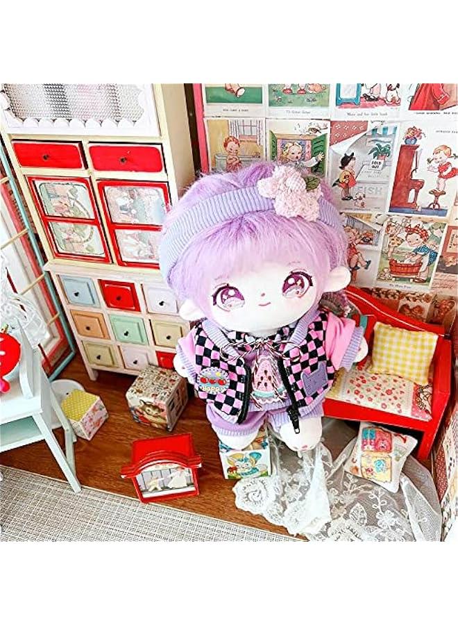 20cm Plush Doll Clothes Headband Hoodie Coat Pants Doll Dress Up (Purple)  - Image 2