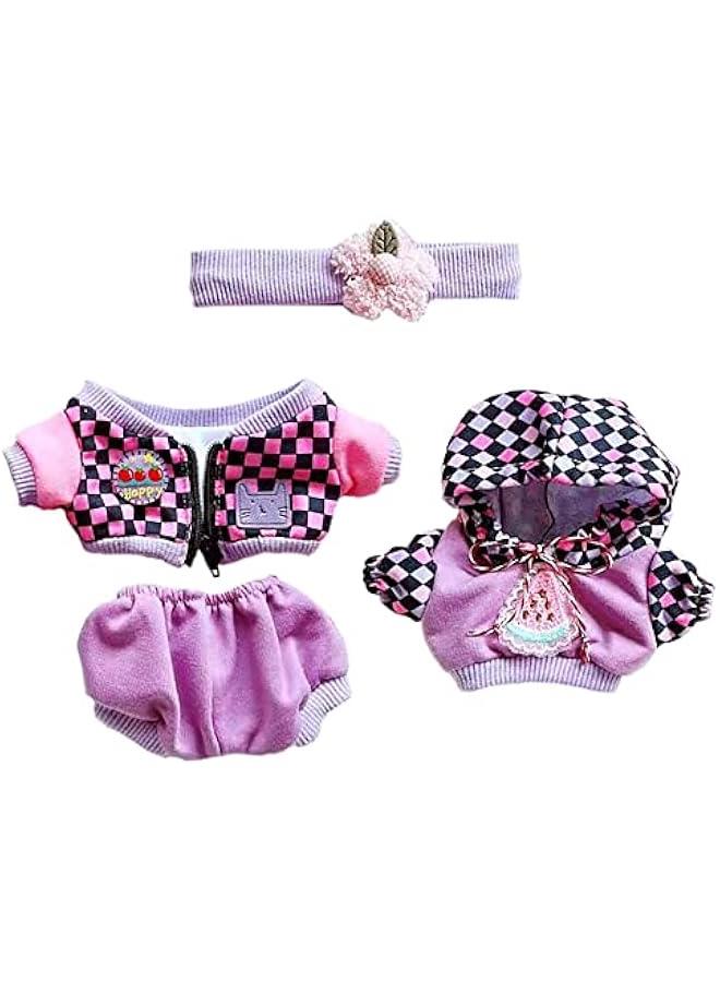20cm Plush Doll Clothes Headband Hoodie Coat Pants Doll Dress Up (Purple)  - Image 1