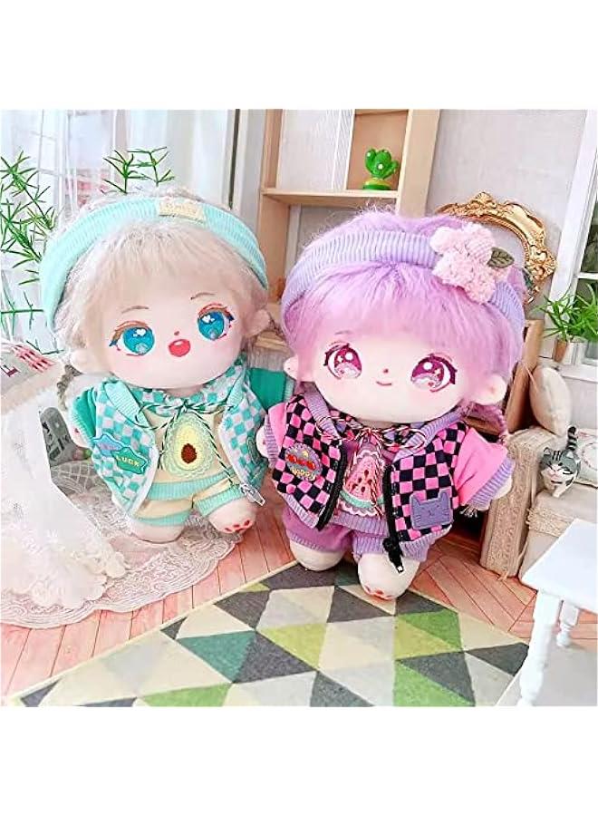 20cm Plush Doll Clothes Headband Hoodie Coat Pants Doll Dress Up (Purple)  - Image 4