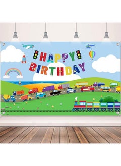 Tatuo Transportation Birthday Party Supplies Decorations Traffic Backdrop Background Banner For Boys Girls Birthday Party Favor Car Bus Train Plane Ship Automobile Theme Party Photo Booth Cake Table Decor  - Image 1
