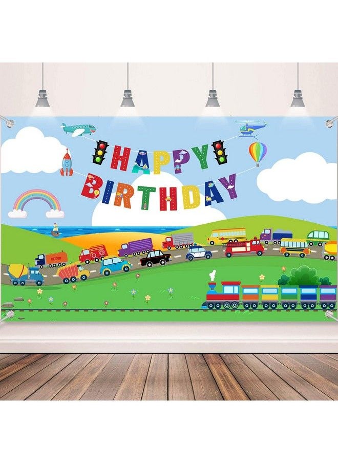 Tatuo Transportation Birthday Party Supplies Decorations Traffic Backdrop Background Banner For Boys Girls Birthday Party Favor Car Bus Train Plane Ship Automobile Theme Party Photo Booth Cake Table Decor  - Image 1