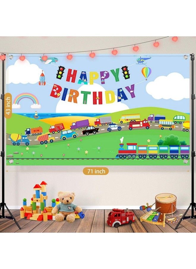 Tatuo Transportation Birthday Party Supplies Decorations Traffic Backdrop Background Banner For Boys Girls Birthday Party Favor Car Bus Train Plane Ship Automobile Theme Party Photo Booth Cake Table Decor  - Image 3