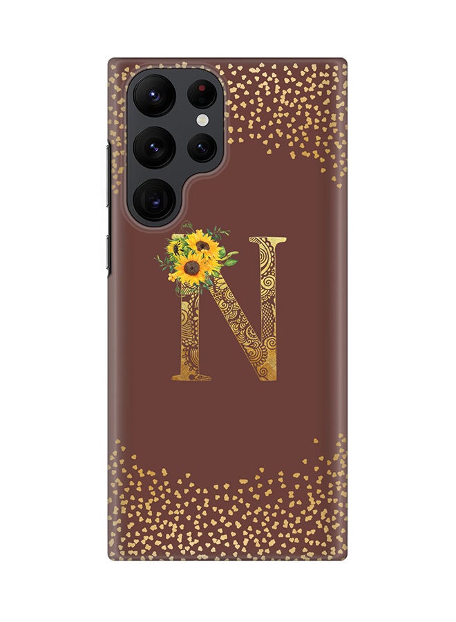 Stylizedd Monogram Slim Cover for Samsung Galaxy S22 Ultra 5G Case Custom Initials Letter Floral Pattern Snap Series Mobile Cover Matte Alphabet  - N (Brown) - Image 1