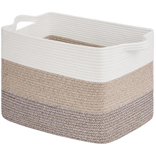 Goodpick Large Storage Basket 18x14x12 Cotton Rope Organizer for Blankets Toy Baskets Storage Kids Rectangle Woven Basket for Living Room Bedroom Gradient Brown - Image 1