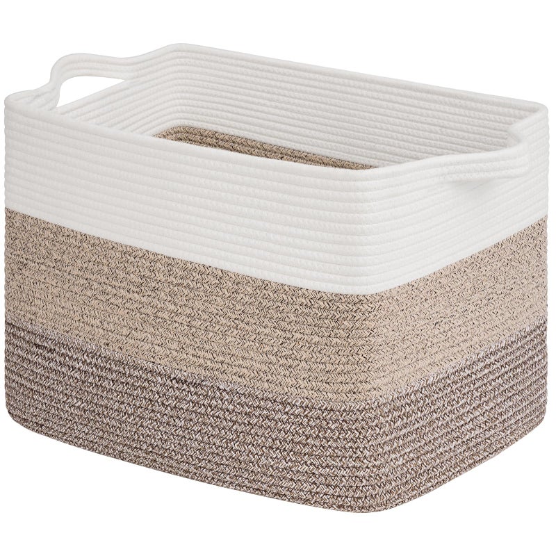 Goodpick Large Storage Basket 18x14x12 Cotton Rope Organizer for Blankets Toy Baskets Storage Kids Rectangle Woven Basket for Living Room Bedroom Gradient Brown - Image 2
