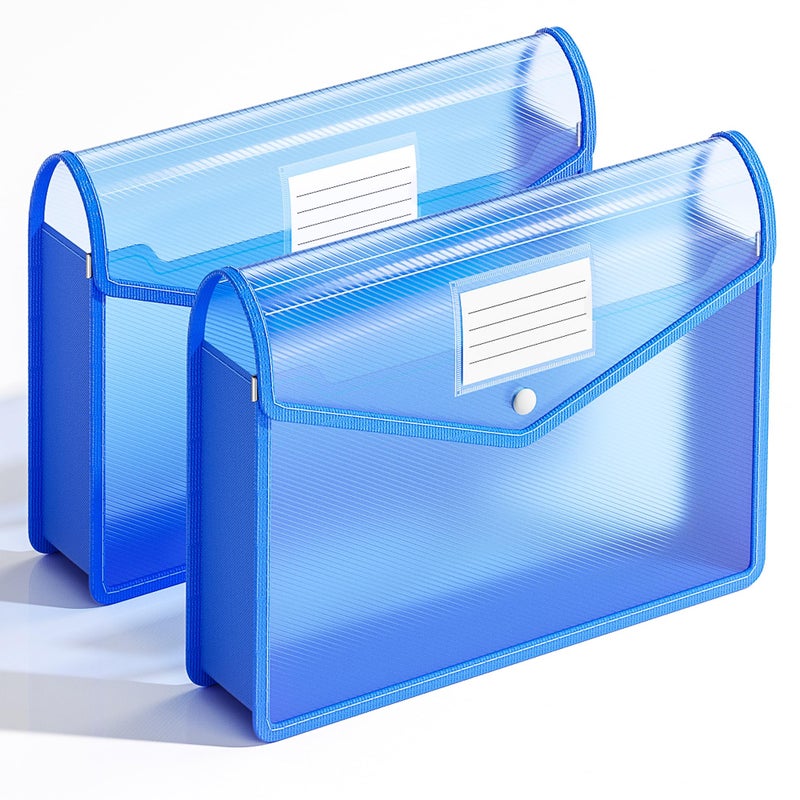 2 Pack Plastic Expanding File Folder, Fit Letter/A4 Size, Yellow | Transparent Envelopes with Snap Closure, No Dividers, Large Capacity, File Folders for School/Office/Home/Hospital - Image 1
