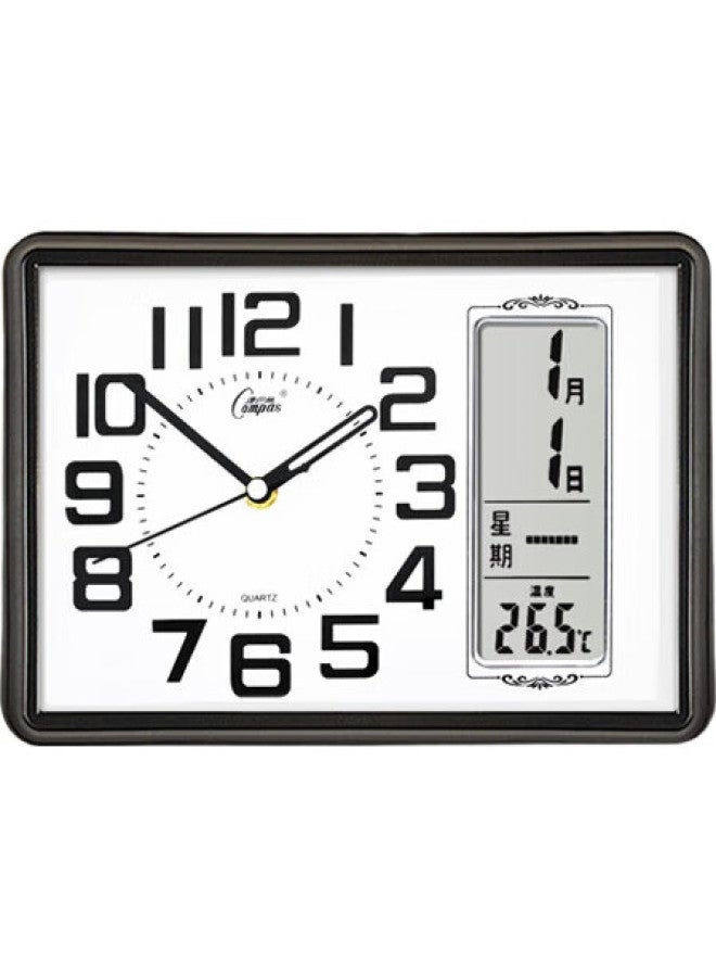 Compas Wall Clock, Living Room Simple Table Clock, Quartz Clock, Fashionable Calendar Bedside Clock 2991, Black And White, 26Cm - Image 1