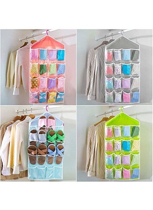 svk dream SVK Dream Fabric 16 Pockets Rack Storage Closet Wardrobe with Hanging Shelf for Clothes 76x4x6cm  - Image 3