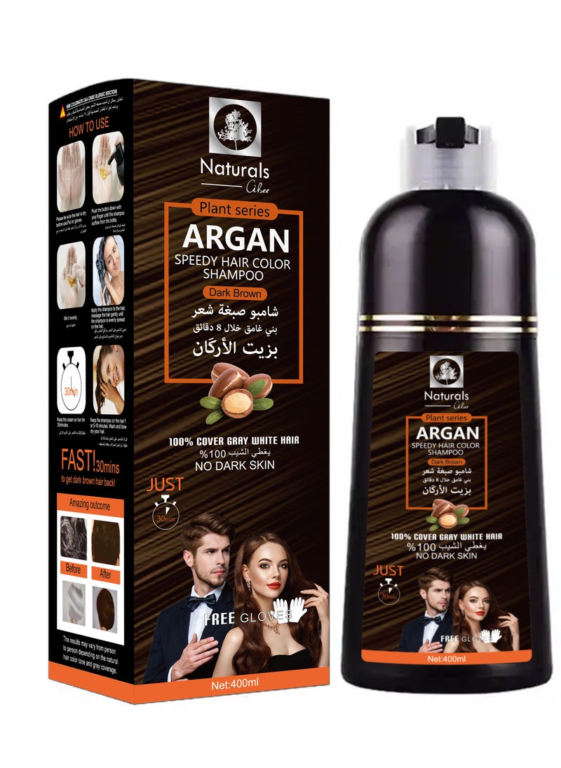 NATURALS Dark brown hair dye shampoo with argan oil for hair from Natural400ml  - Image 1