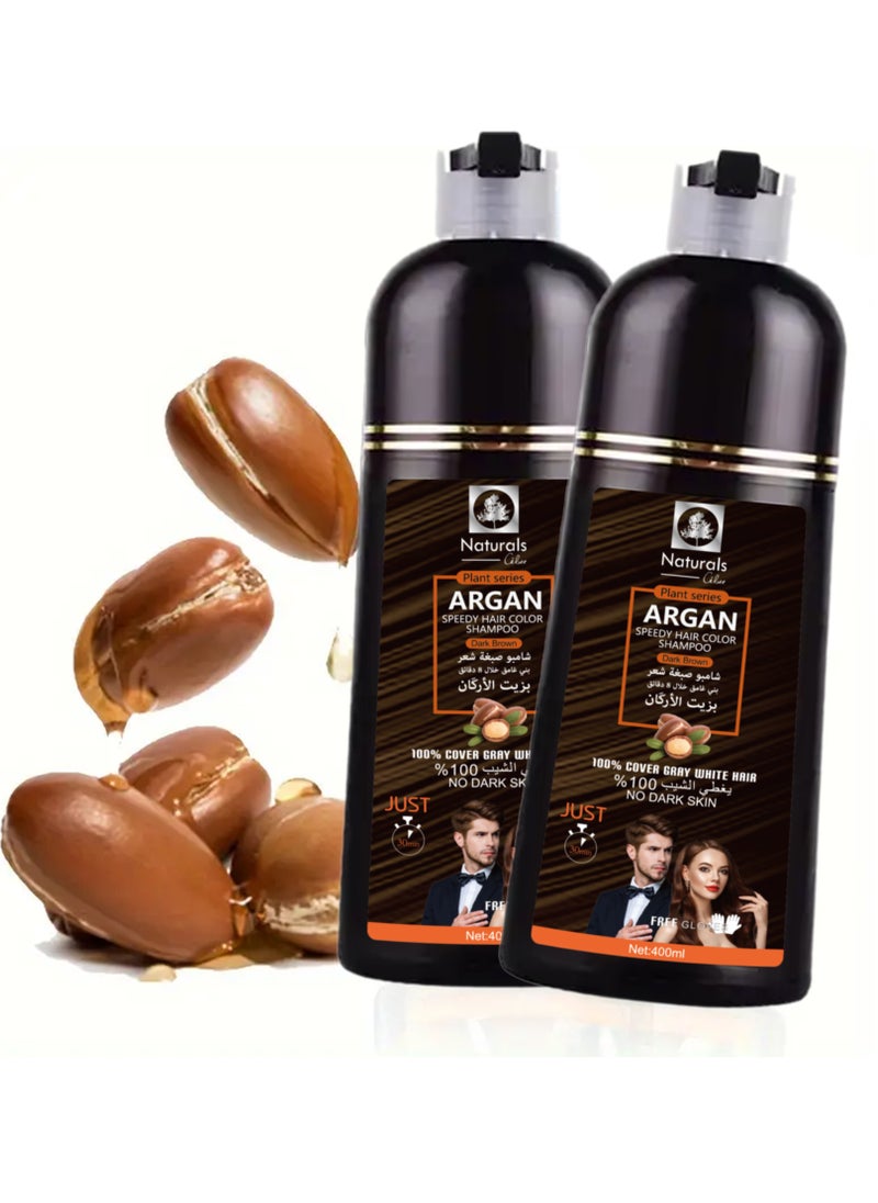 NATURALS Dark brown hair dye shampoo with argan oil for hair from Natural400ml  - Image 4