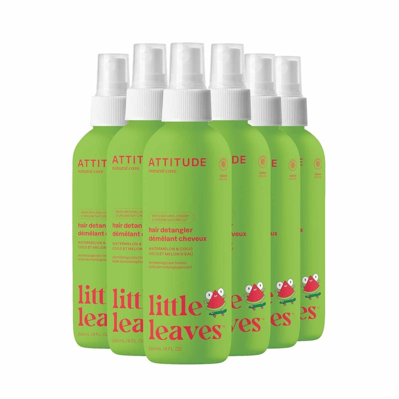 ATTITUDE Rinse-free Hair Detangler Spray for Kids, EWG Verified Leave In Product, Plant- and Mineral-Based Ingredients, Vegan, Watermelon & Coco, 8 Fl Oz (Pack of 6)