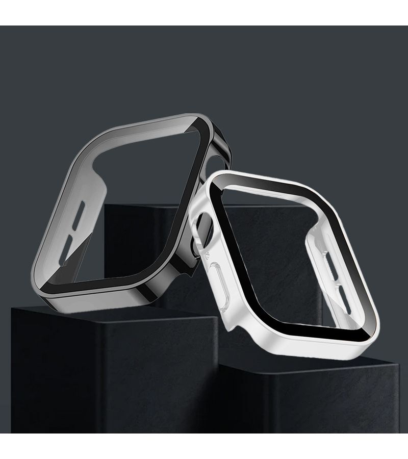 2 Pack Pink Tempered Glass Screen Protector PC Bumper Cover for Apple Watch 41mm - Image 1