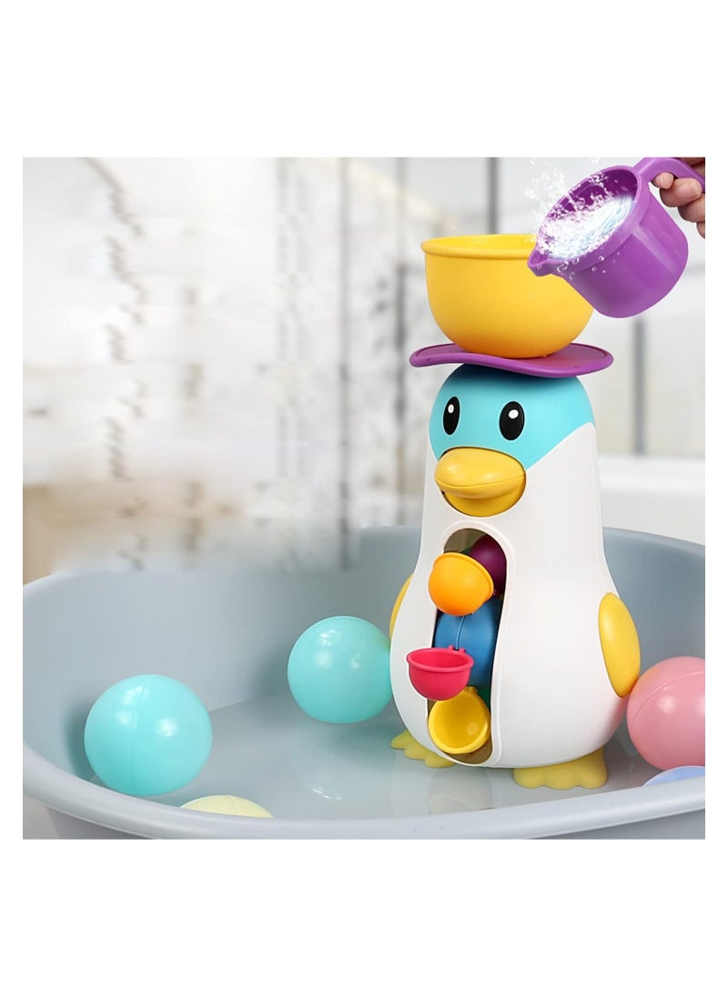 YelaJoy Bathtub Toys for Toddlers Kids 1 2 3 4,Ducky Penguin Waterwheel Bath Toys for Boys Girls Preschool,Parent Child Bath Toy Bathroom Water Scoop Bath Toys Idea Gifts (Penguin Waterwheel Bath Toys)  - Image 1