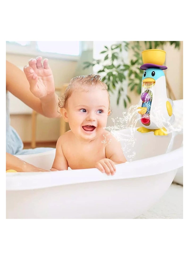 YelaJoy Bathtub Toys for Toddlers Kids 1 2 3 4,Ducky Penguin Waterwheel Bath Toys for Boys Girls Preschool,Parent Child Bath Toy Bathroom Water Scoop Bath Toys Idea Gifts (Penguin Waterwheel Bath Toys)  - Image 4