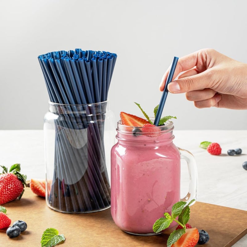 RestaurantwareBasic Nature 83 Inch Disposable Straws 100 Sustainable Straws  Sturdy Wont Alter Flavors Midnight Blue PLAPBAT Straws For Hot And Cold Drinks - Image 5